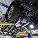 1978 Pontiac Trans Am undercarriage seen from the front. clean, undercoated, restored