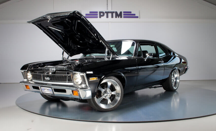 Chevy Nova SS Pro Touring for sale at PTTM Cars, European classic American car dealership - high-performance, fully restored muscle car with modern upgrades, perfect for collectors and enthusiasts.